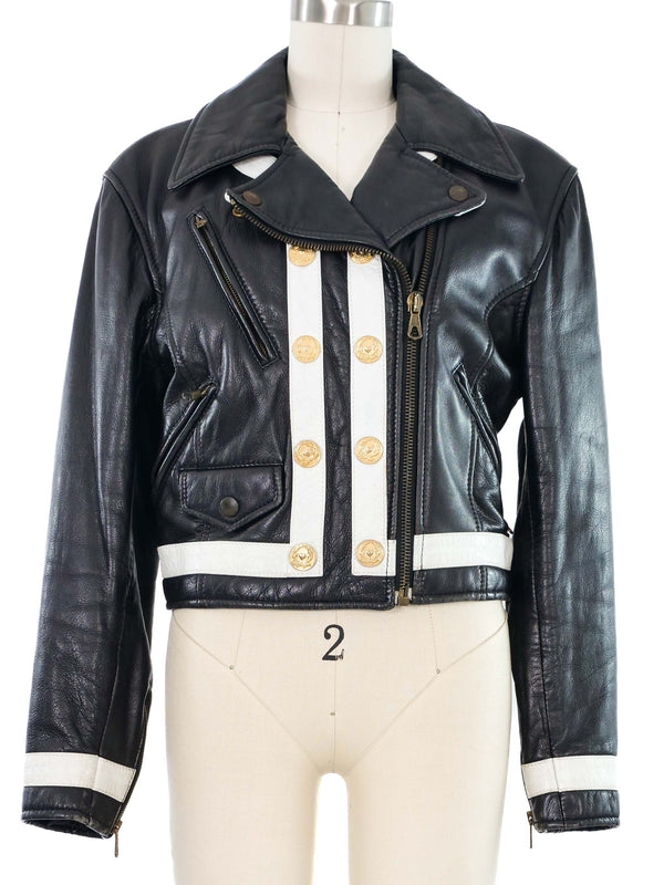 Moschino Black and White Leather Moto Jacket