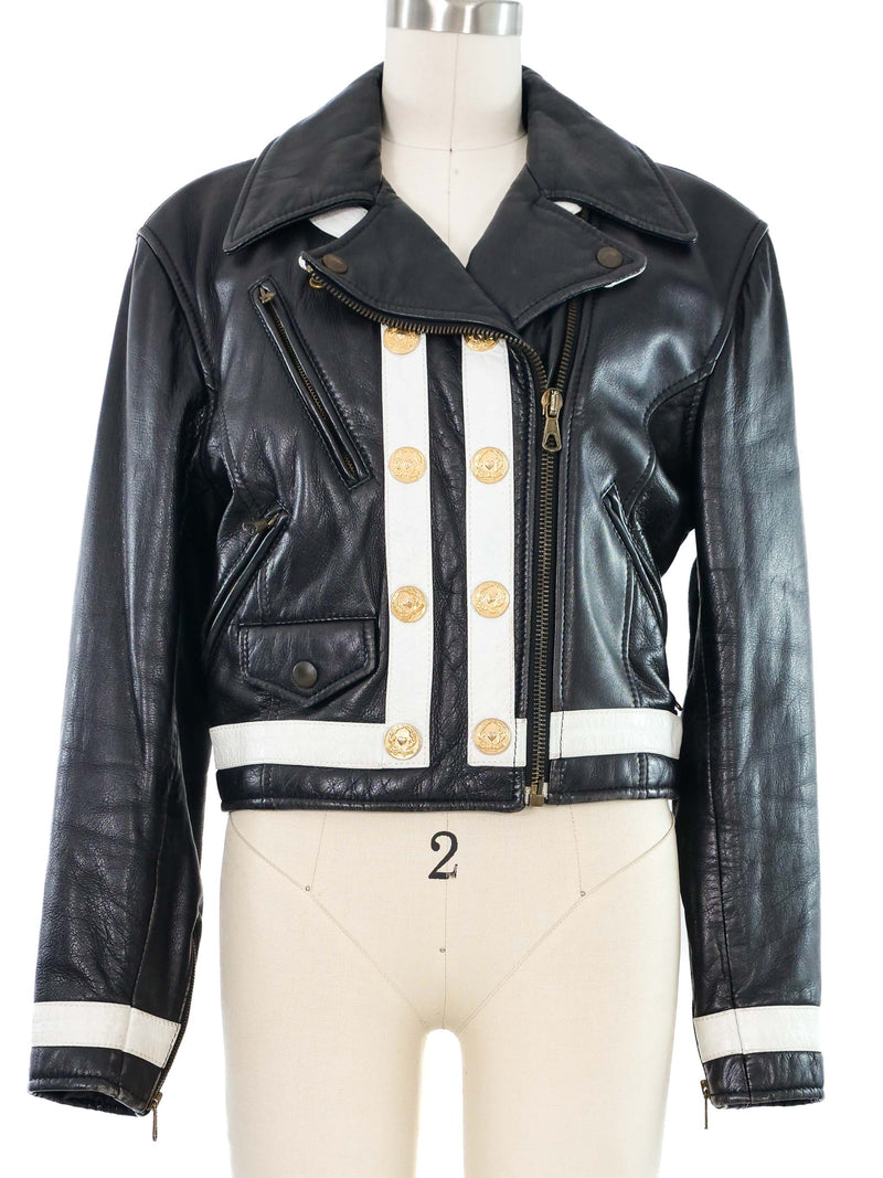 Moschino Black and White Leather Moto Jacket