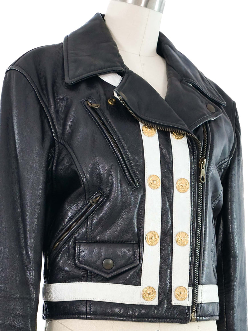 Moschino Black and White Leather Moto Jacket