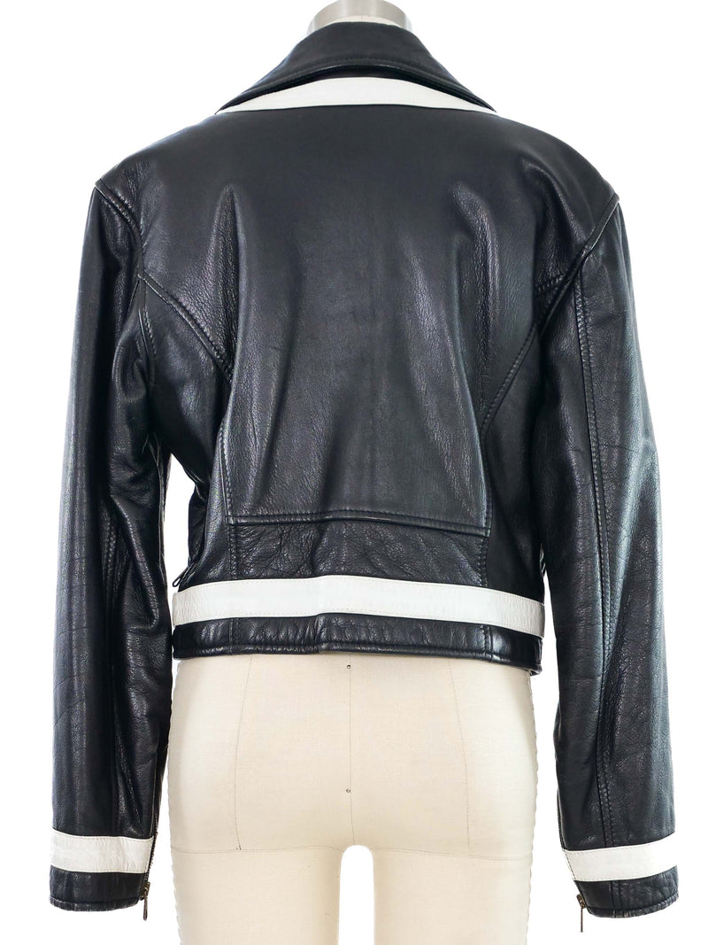 Moschino Black and White Leather Moto Jacket