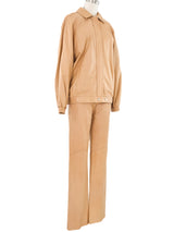 Charles Jourdan Tan Leather Pant Suit Suit arcadeshops.com