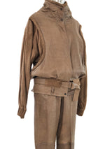 Taupe Embossed Leather Pant Ensemble Suit arcadeshops.com