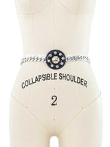 Yves Saint Laurent Navy Studded Leather Buckle Belt Accessory arcadeshops.com