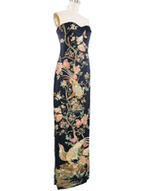 Roberto Cavalli Bird Printed Strapless Gown Dress arcadeshops.com