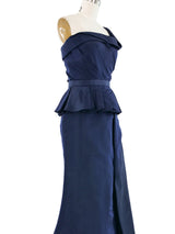 2019 Alexander McQueen Pleated Navy Gown Dress arcadeshops.com