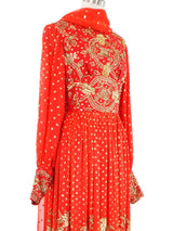 1960s Embellished Crimson Indian Silk Dress Dress arcadeshops.com