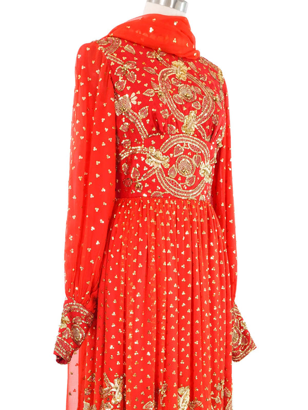 1960s Embellished Crimson Indian Silk Dress Dress arcadeshops.com
