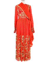 1960s Embellished Crimson Indian Silk Dress Dress arcadeshops.com