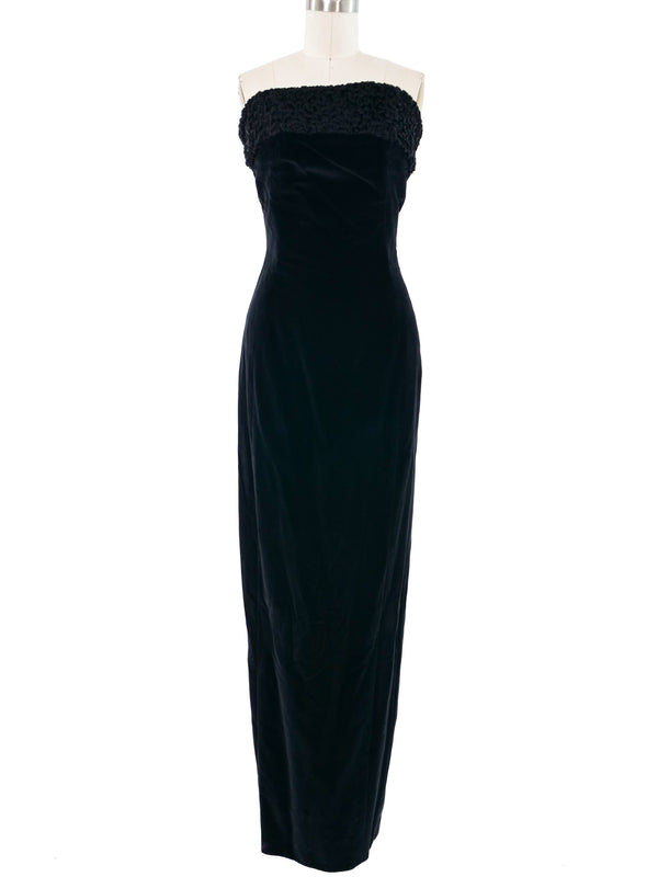 1993 Yeohlee Velvet Boucle Trim Strapless Dress Dress arcadeshops.com