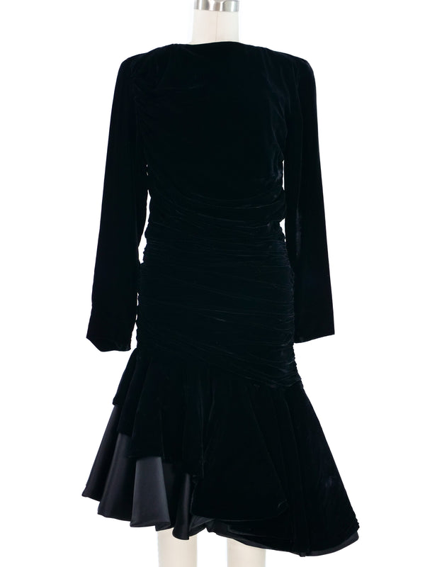 Ruched Velvet Flared Midi Dress Dress arcadeshops.com