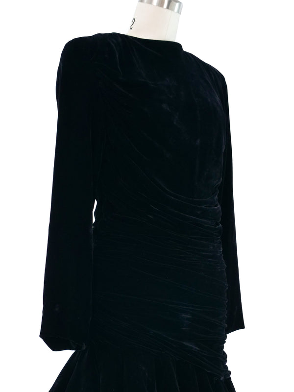 Ruched Velvet Flared Midi Dress Dress arcadeshops.com