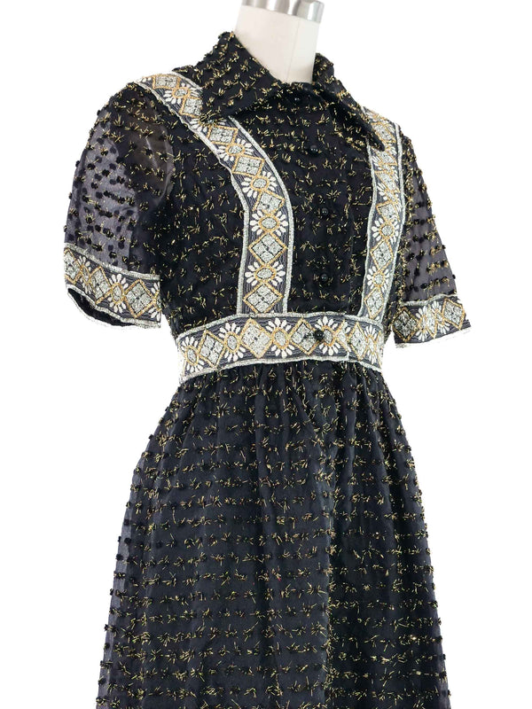 Oscar de la Renta Tufted Metallic Shirt Dress Dress arcadeshops.com