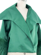 Fur Trim Emerald Satin Jacket Jacket arcadeshops.com