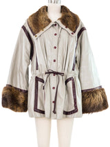 Fur Trimmed Drawstring Leather Bomber Jacket arcadeshops.com