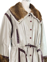 Fur Trimmed Drawstring Leather Bomber Jacket arcadeshops.com