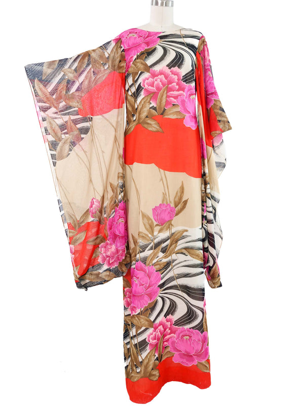 1970s Hanae Mori Kimono Sleeve Cotton Gown