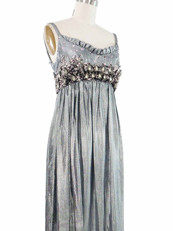 1970s Silver Lame Paillette Trimmed Gown