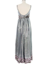 1970s Silver Lame Paillette Trimmed Gown Dress arcadeshops.com