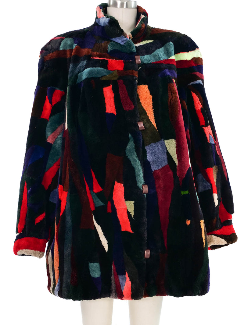 Multicolor Patchwork Fur Coat