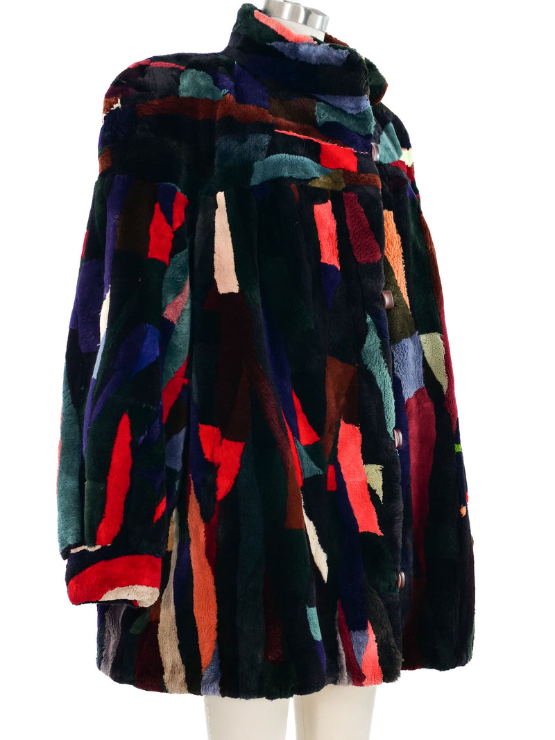 Multicolor Patchwork Fur Coat