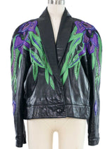 Erez Peacock Feather Embellished Leather Jacket Jacket arcadeshops.com