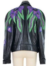 Erez Peacock Feather Embellished Leather Jacket Jacket arcadeshops.com
