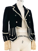 Lace Accented Cropped Velvet Jacket Jacket arcadeshops.com
