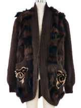 Fur Applique Brown Angora Cardigan Jacket arcadeshops.com