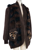 Fur Applique Brown Angora Cardigan Jacket arcadeshops.com