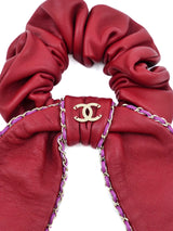 Chanel Red Leather Bow Scrunchie Accessory arcadeshops.com