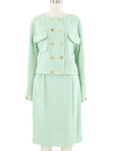 1980s Chanel Mint Double Breasted Skirt Suit Suit arcadeshops.com