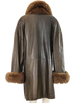 Oscar de la Renta Fox Fur Trimmed Leather Duster Outerwear arcadeshops.com