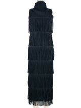 Issey Miyake Black Fringe Trimmed Plisse Dress Dress arcadeshops.com