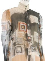 1970s Thea Porter Geometric Printed Silk Blouse Top arcadeshops.com