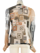 1970s Thea Porter Geometric Printed Silk Blouse Top arcadeshops.com