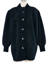 Floral Embroidered Black Angora Cardigan Jacket arcadeshops.com
