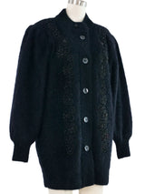 Floral Embroidered Black Angora Cardigan Jacket arcadeshops.com