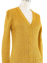 Metallic Gold Rib Knit Cardigan Top arcadeshops.com