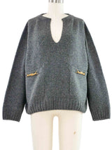 Celine Gray Chain Trim Sweater Top arcadeshops.com