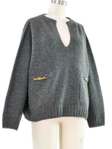 Celine Gray Chain Trim Sweater Top arcadeshops.com
