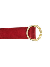 Lion Buckle Red Suede Belt Accessory arcadeshops.com