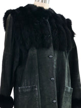 Miss Chloe Black Fur Trim Suede Coat Outerwear arcadeshops.com