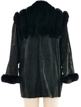 Miss Chloe Black Fur Trim Suede Coat Outerwear arcadeshops.com