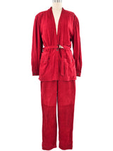 1970s Gucci Red Suede Pant Ensemble Suit arcadeshops.com