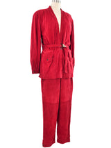 1970s Gucci Red Suede Pant Ensemble Suit arcadeshops.com