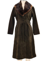 Mink Trim Brown Suede Duster Outerwear arcadeshops.com