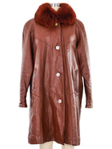 Fur Trimmed Cognac Leather Overcoat Outerwear arcadeshops.com