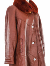 Fur Trimmed Cognac Leather Overcoat Outerwear arcadeshops.com