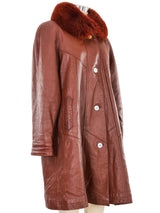 Fur Trimmed Cognac Leather Overcoat Outerwear arcadeshops.com