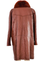 Fur Trimmed Cognac Leather Overcoat Outerwear arcadeshops.com
